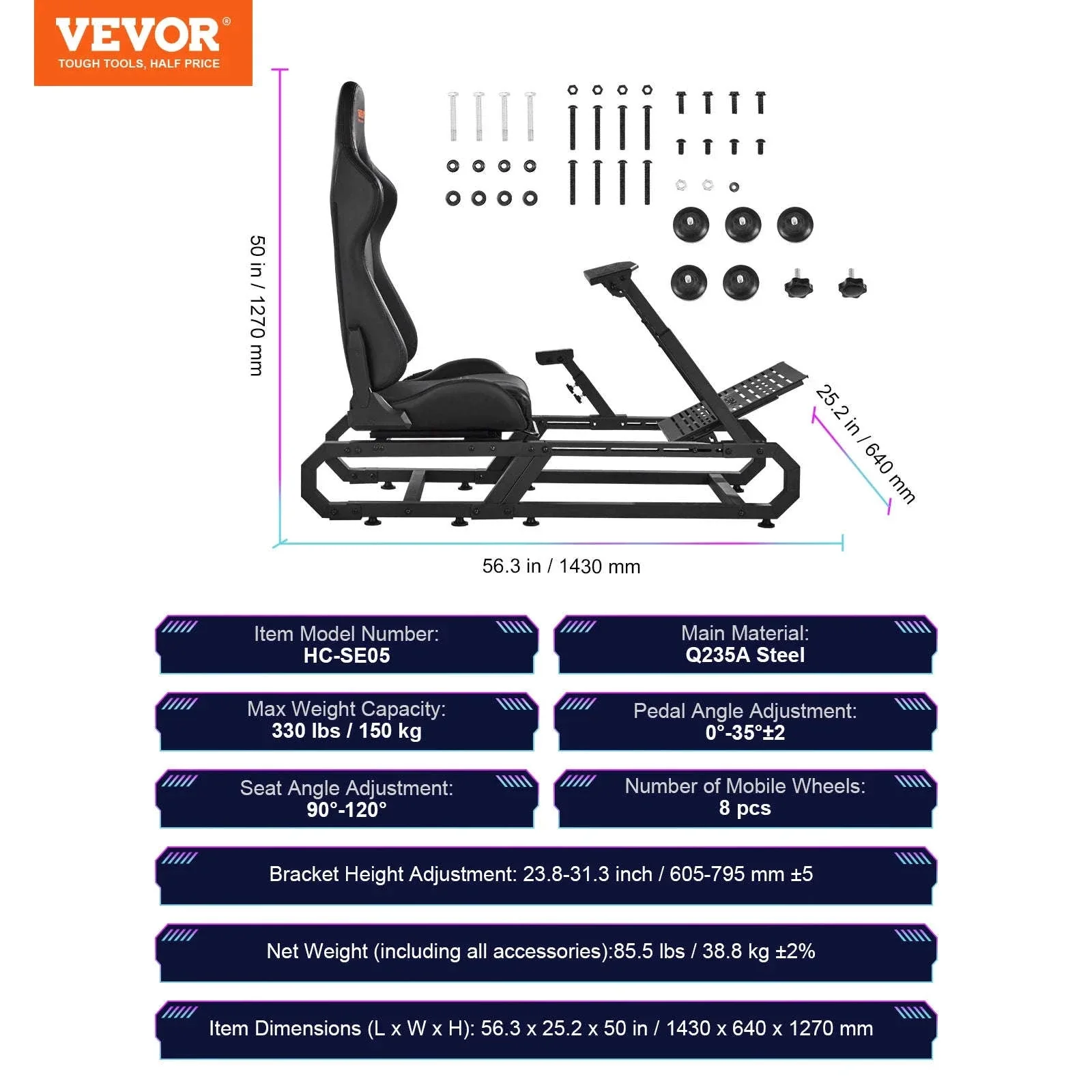 Adjustable Racing Wheel Stand Cockpit for Logitech & Thrustmaster - Image 15