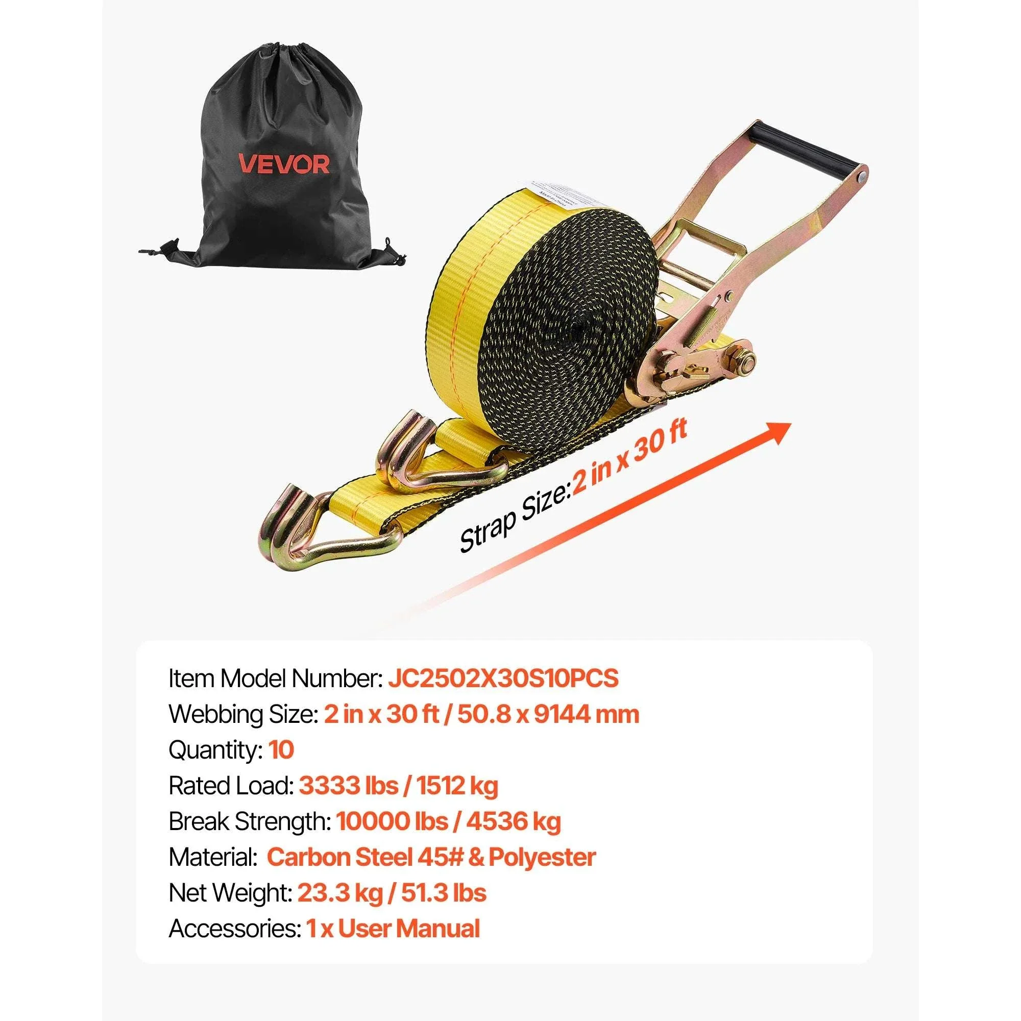 2" x 30 ft Heavy Duty Ratchet Straps 10,000 lb Break Strength - Image 19