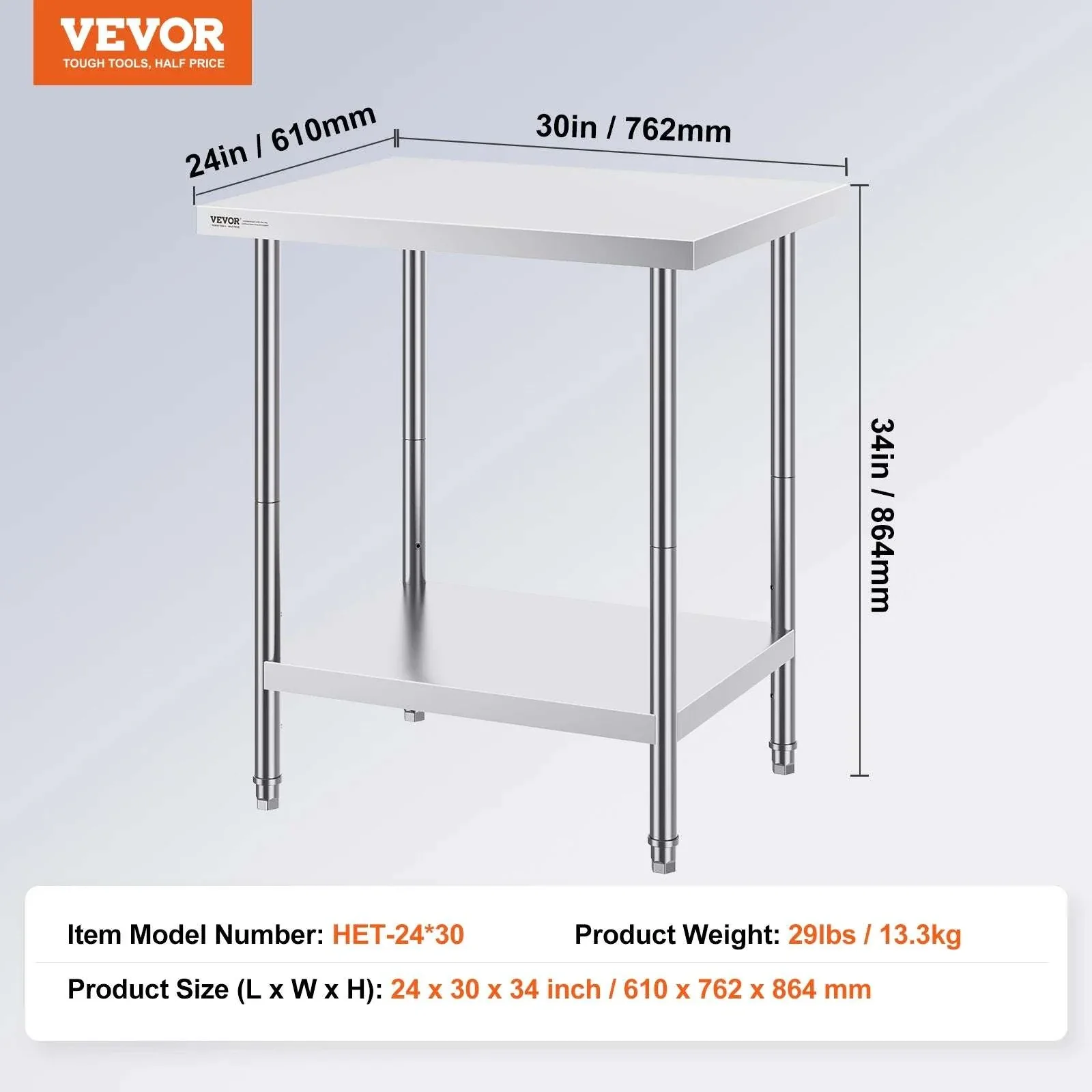 Stainless Steel Prep Table with Adjustable Shelf for Kitchen or Garage - Image 18