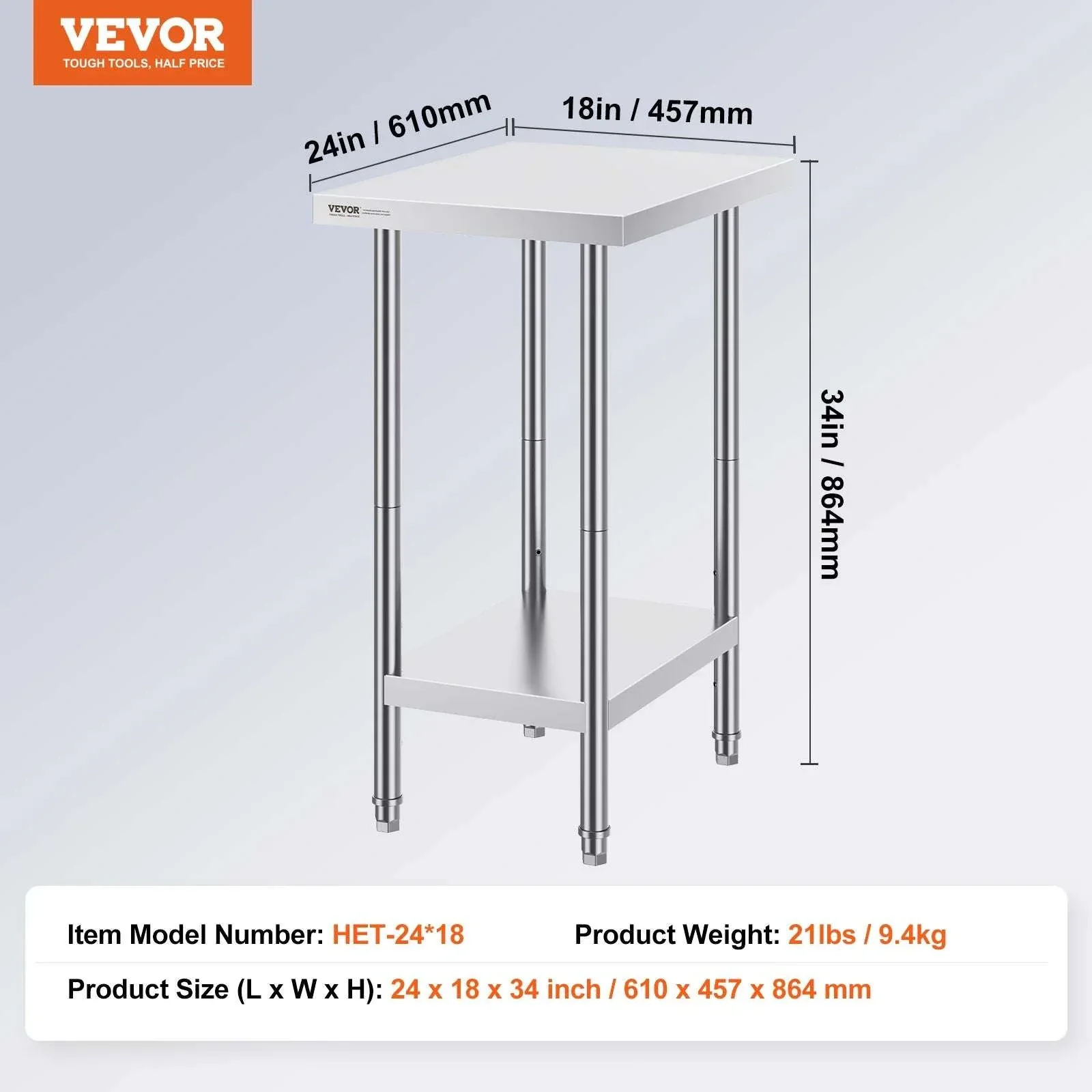 Stainless Steel Prep Table with Adjustable Shelf for Kitchen or Garage - Image 19