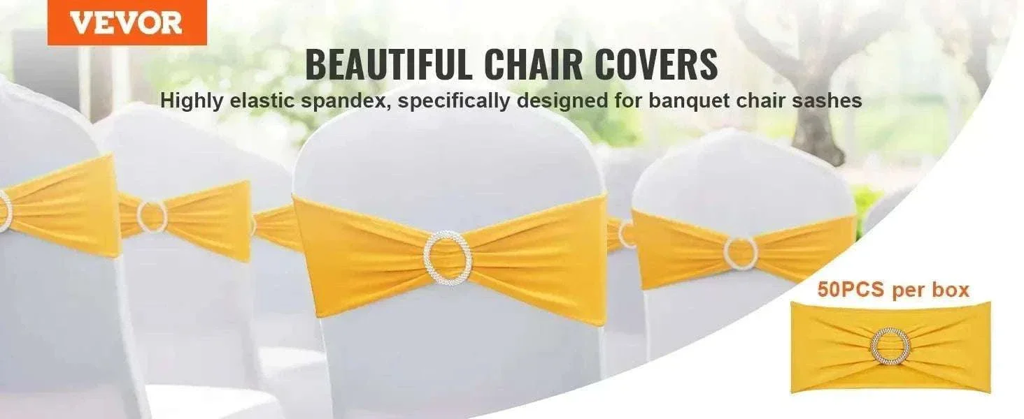 Stretch Spandex Chair Sashes with Buckle, 50 PCS Golden Yellow - Image 8