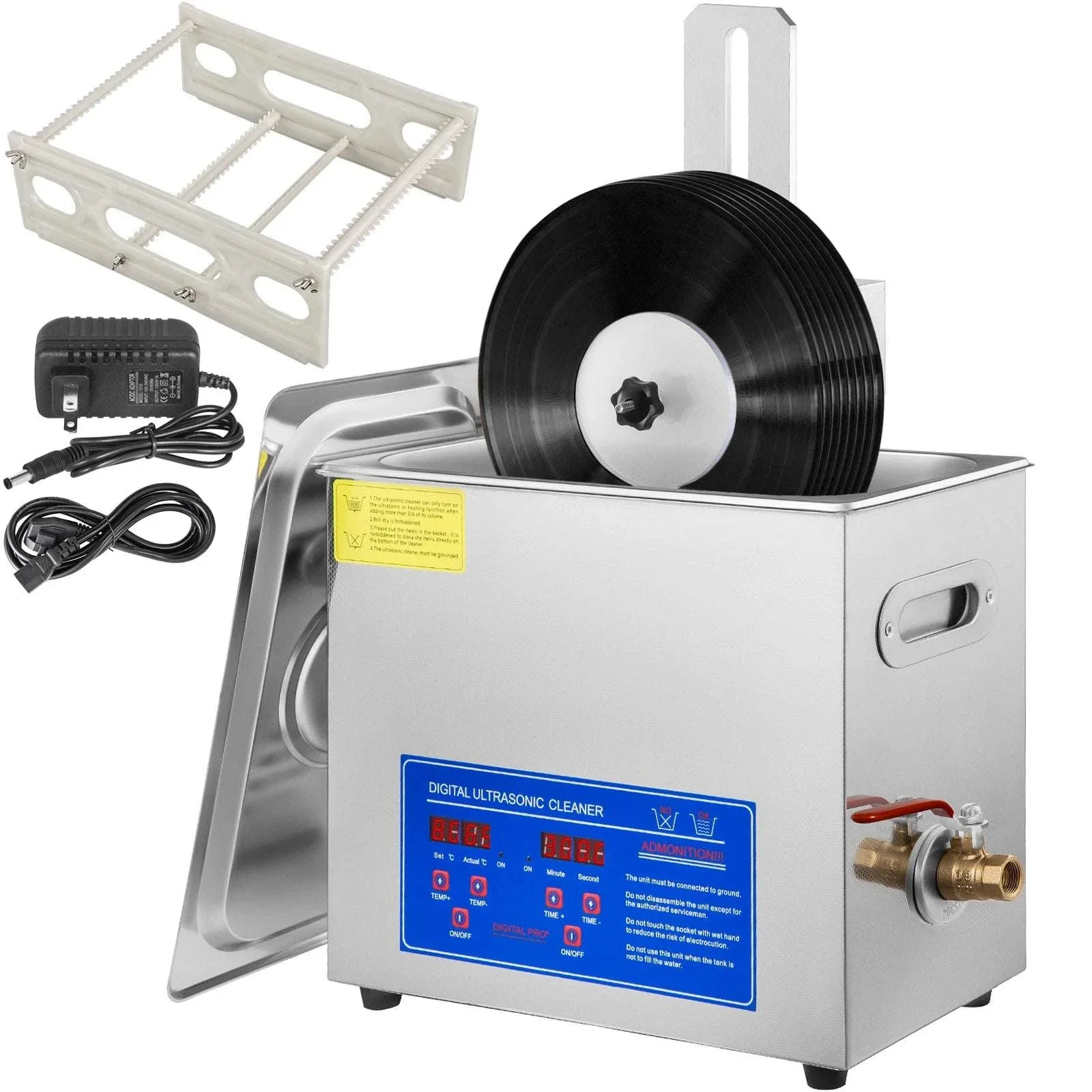 6L Ultrasonic Vinyl Record Cleaner with Drying Rack for 7–12" Records