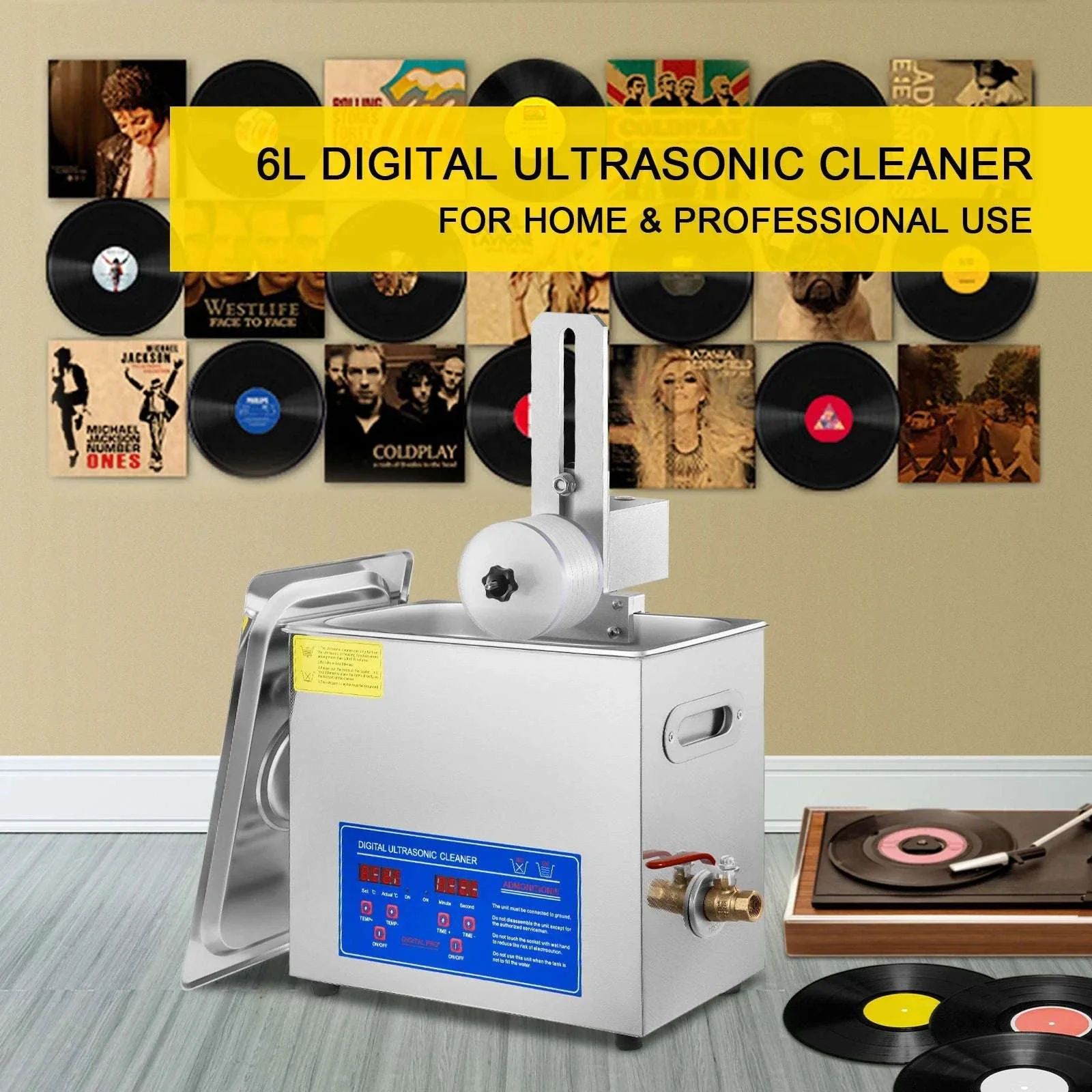 6L Ultrasonic Vinyl Record Cleaner with Drying Rack for 7–12" Records - Image 2