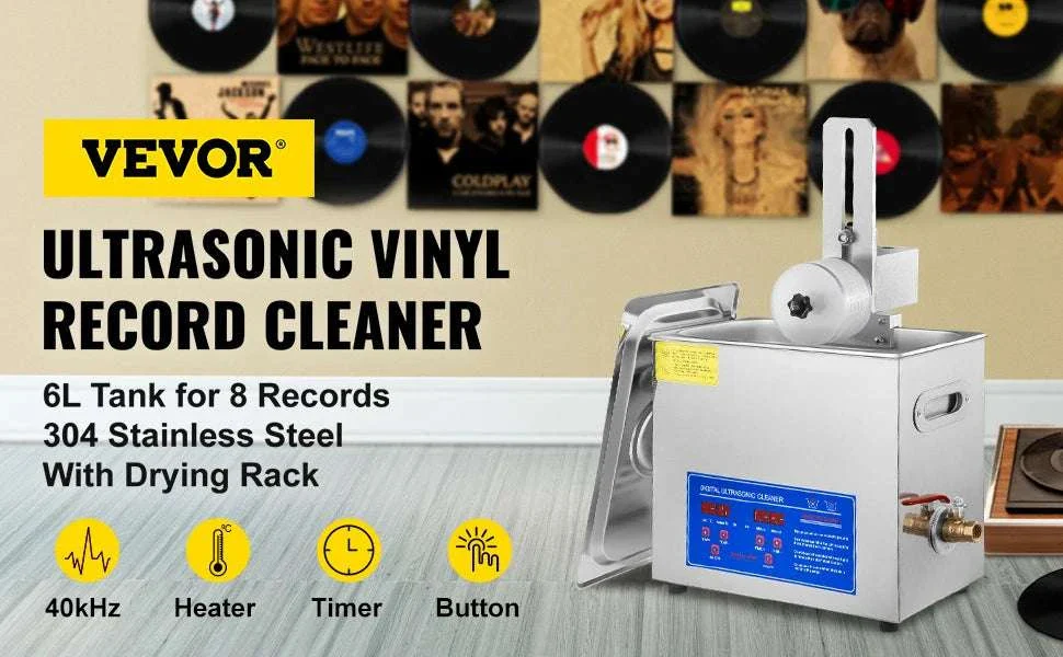 6L Ultrasonic Vinyl Record Cleaner with Drying Rack for 7–12" Records - Image 8