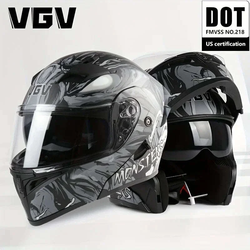 VGV 91 Flip Motorcycle Helmet, Dual-Lens, DOT Certified