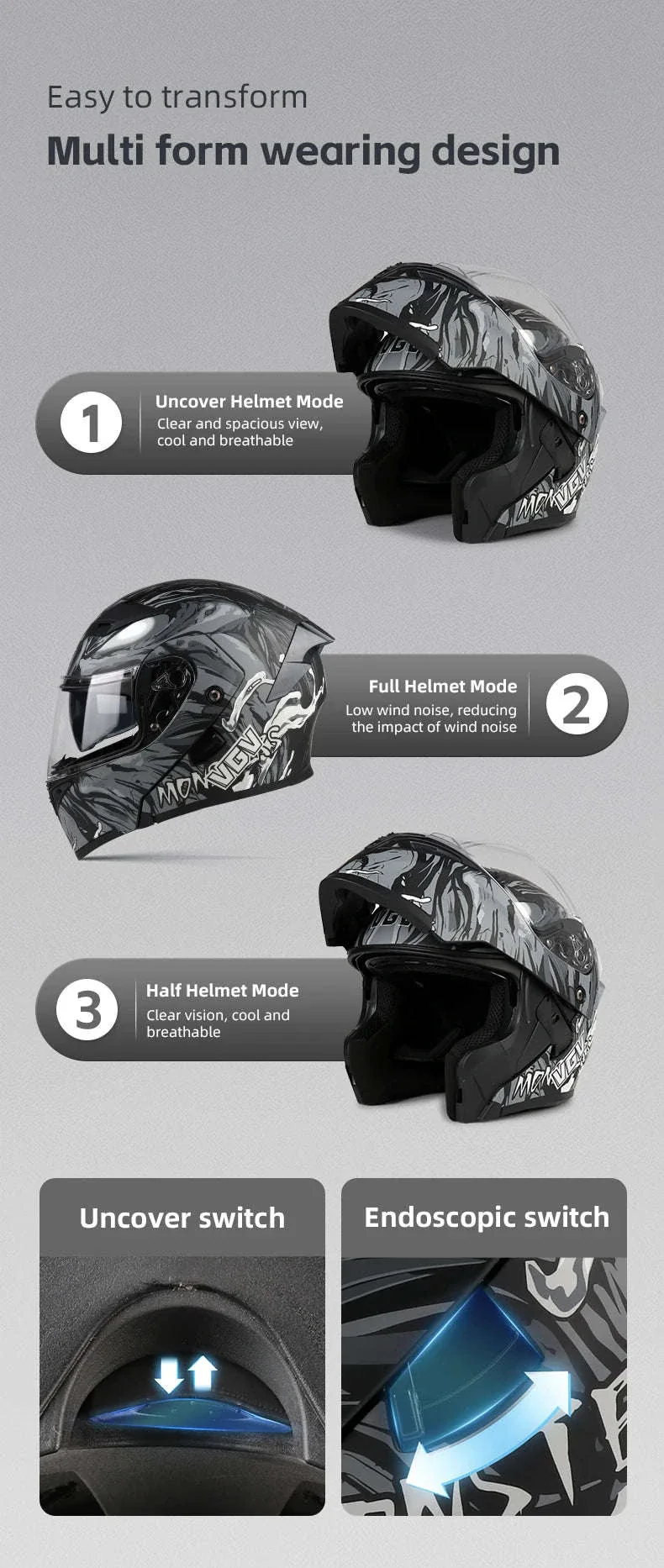 VGV 91 Flip Motorcycle Helmet, Dual-Lens, DOT Certified - Image 16