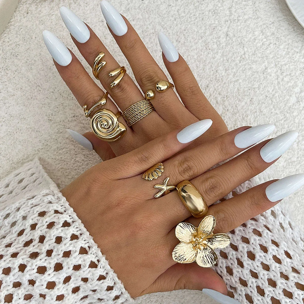 8Pcs Vintage Metal Flower Rings Set for Women - Image 8
