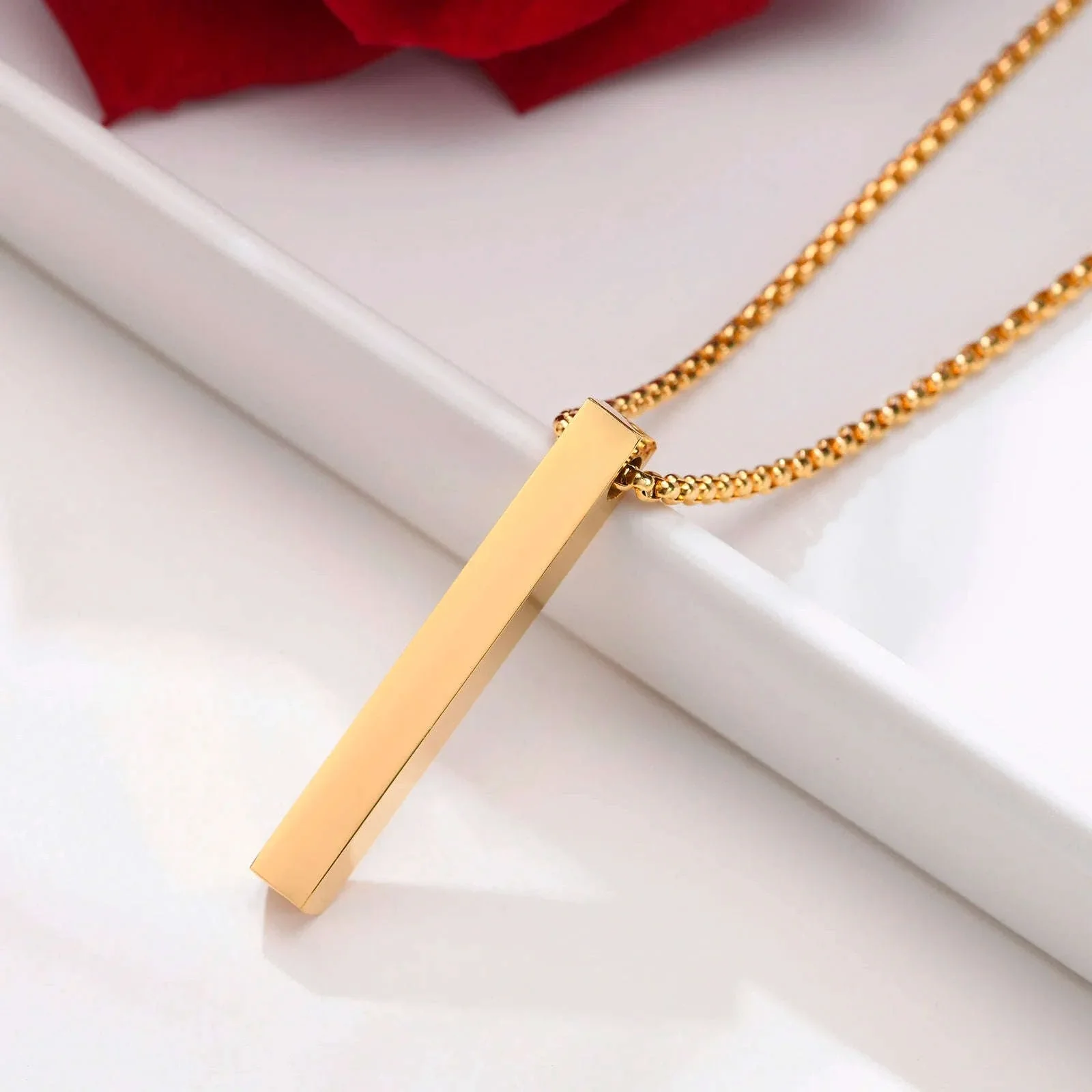 5mm Stainless Steel Pillar Necklace for Men & Women - Image 35