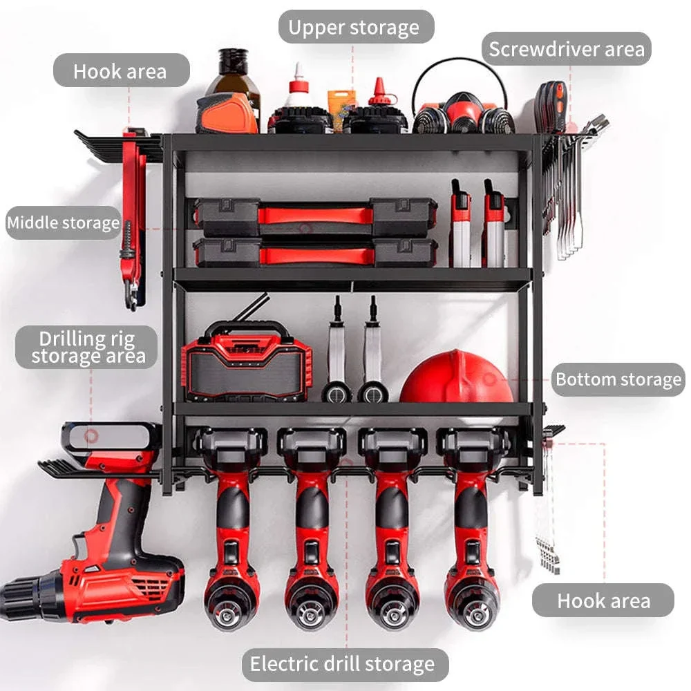 Wall Mounted Garage Tool Organizer Heavy Duty Metal Rack Shelf - Image 2