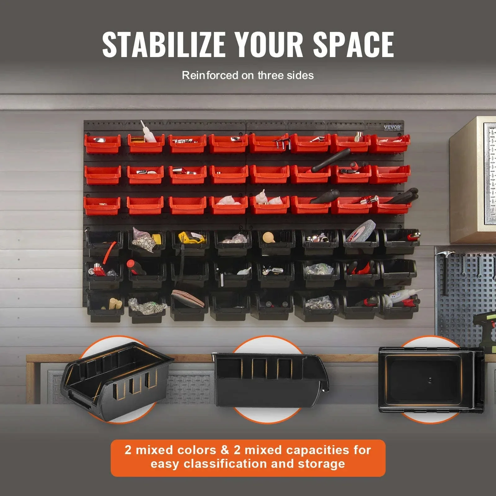 Wall Mounted Storage Bins Set with 48 Organizer Containers - Image 4