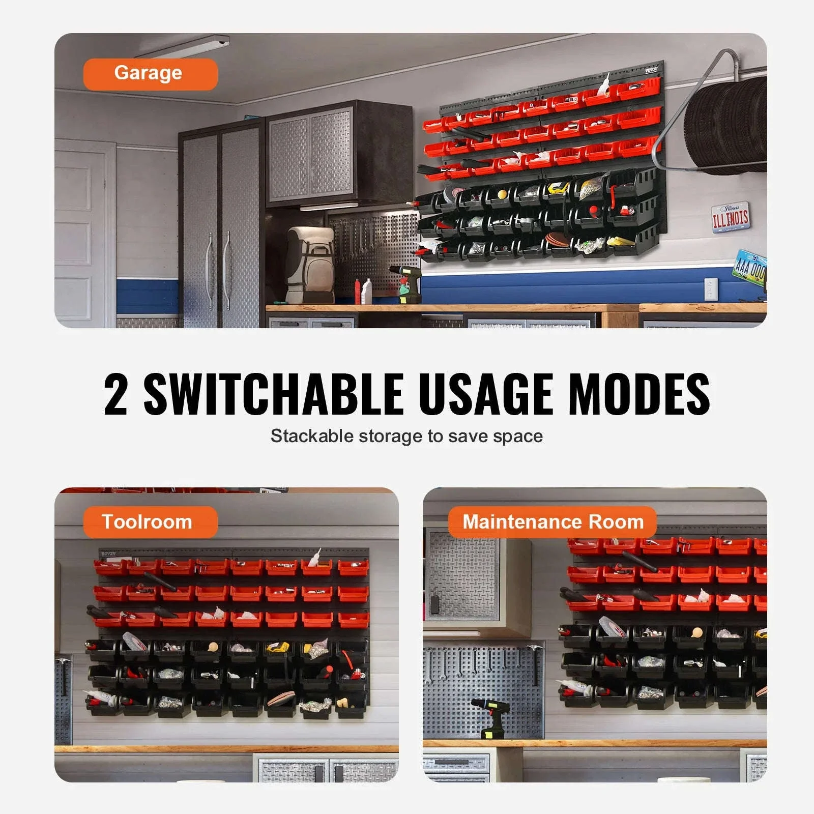 Wall Mounted Storage Bins Set with 48 Organizer Containers - Image 6