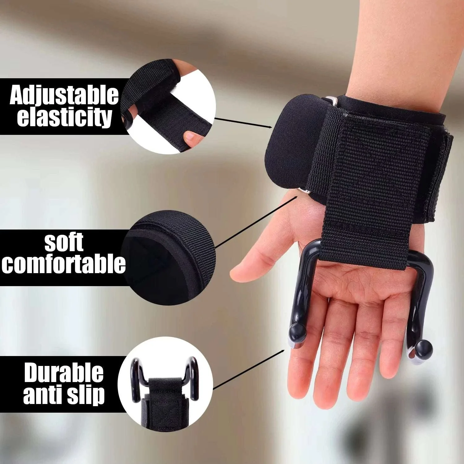Weight Lifting Hooks with Wrist Wraps for Secure Grip Training - Image 9