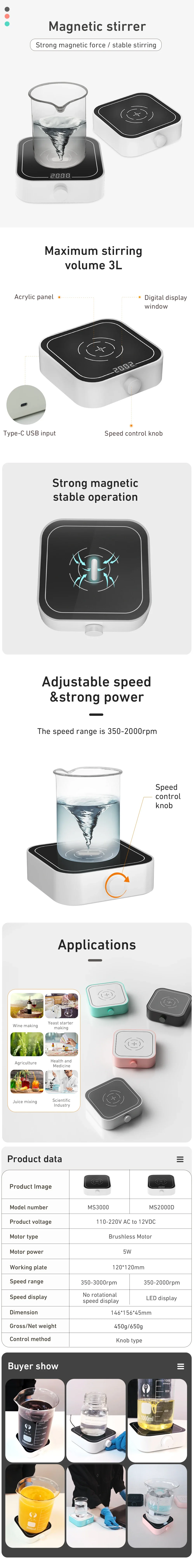 Mini Magnetic Stirrer 2000rpm/3000rpm with Stir Bar - Image 7