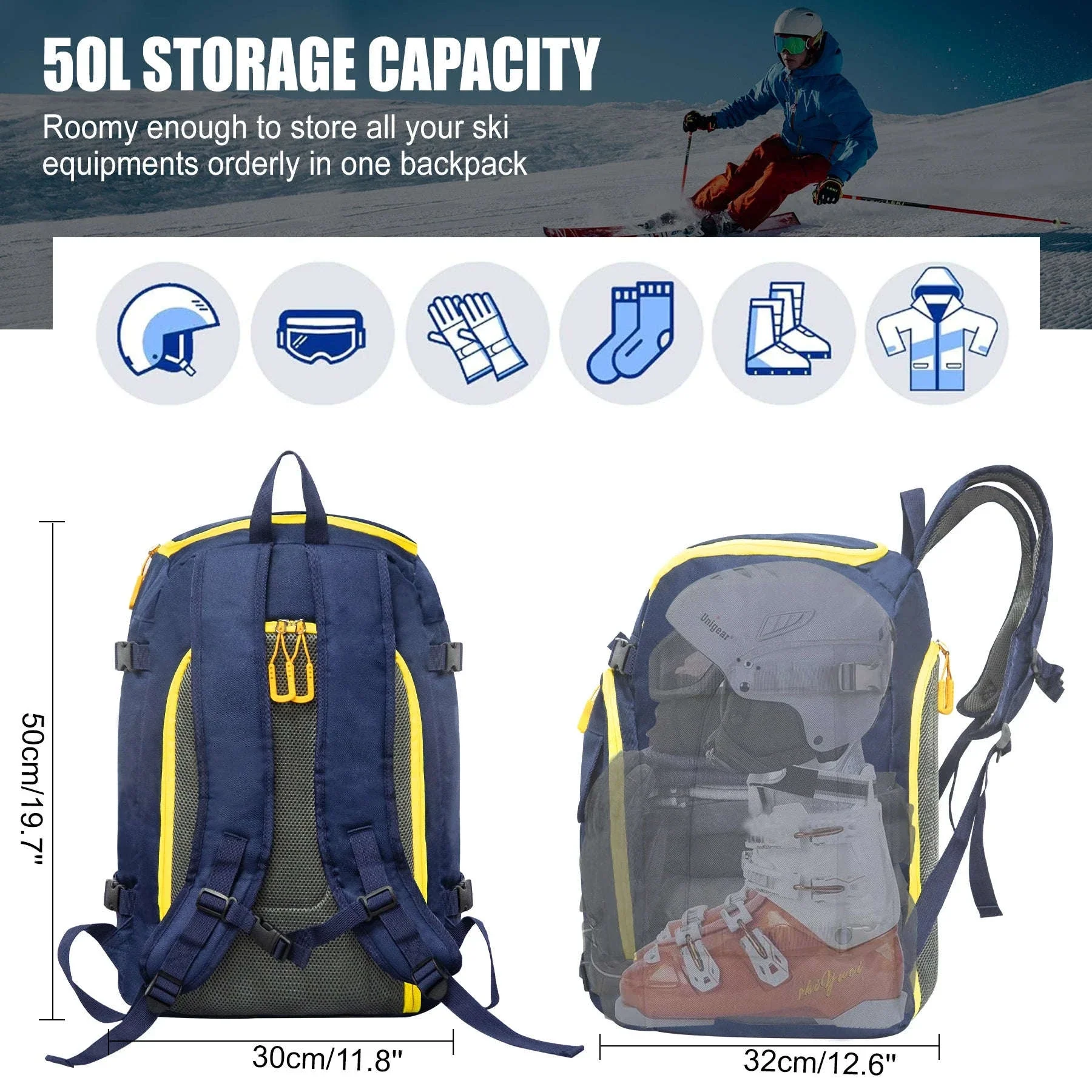 50L Ski Boot Bag Backpack for Boots, Helmet and Gear - Image 3