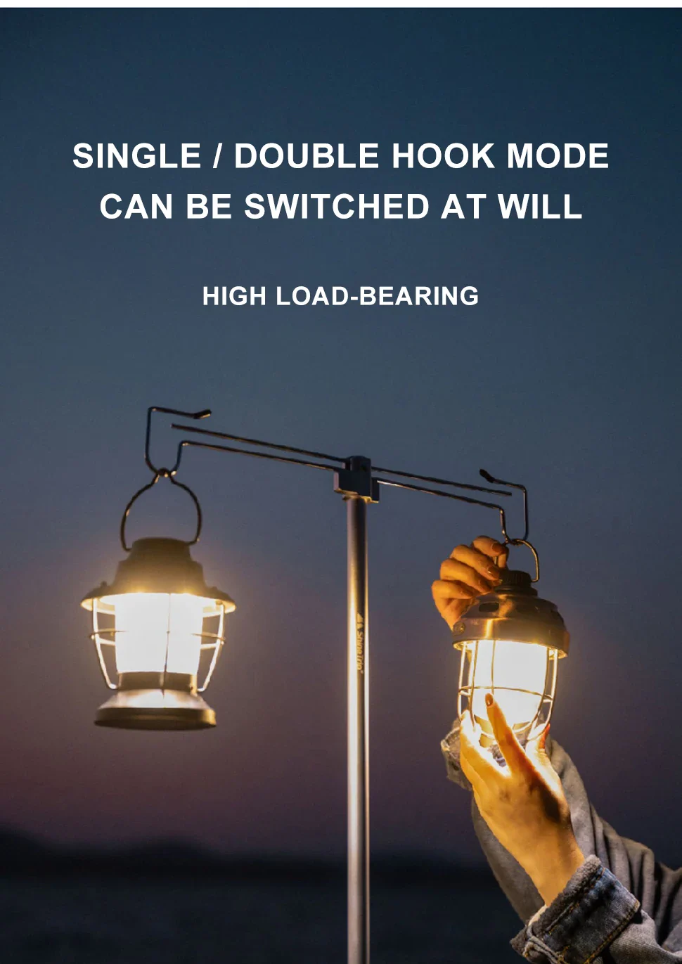 Camping Lantern Stand with Double Hooks, Foldable Aluminum Pole - Image 10