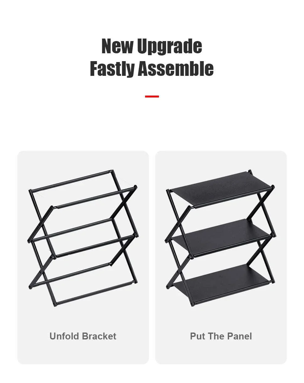 Camping Foldable Three-Tier Storage Shelf Rack for Outdoor Use - Image 11