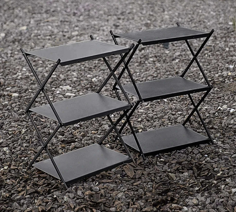 Camping Foldable Three-Tier Storage Shelf Rack for Outdoor Use - Image 16