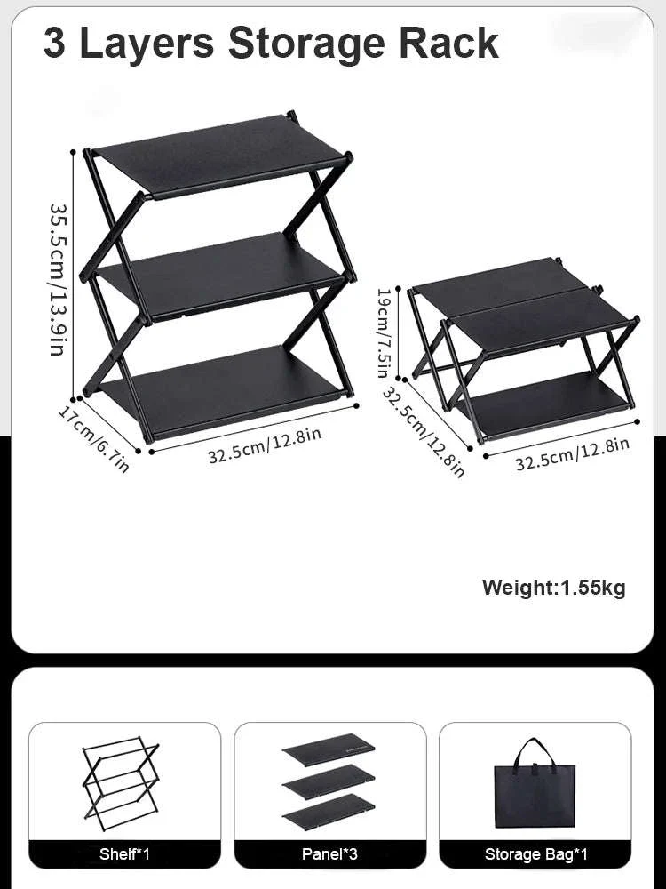 Camping Foldable Three-Tier Storage Shelf Rack for Outdoor Use - Image 17