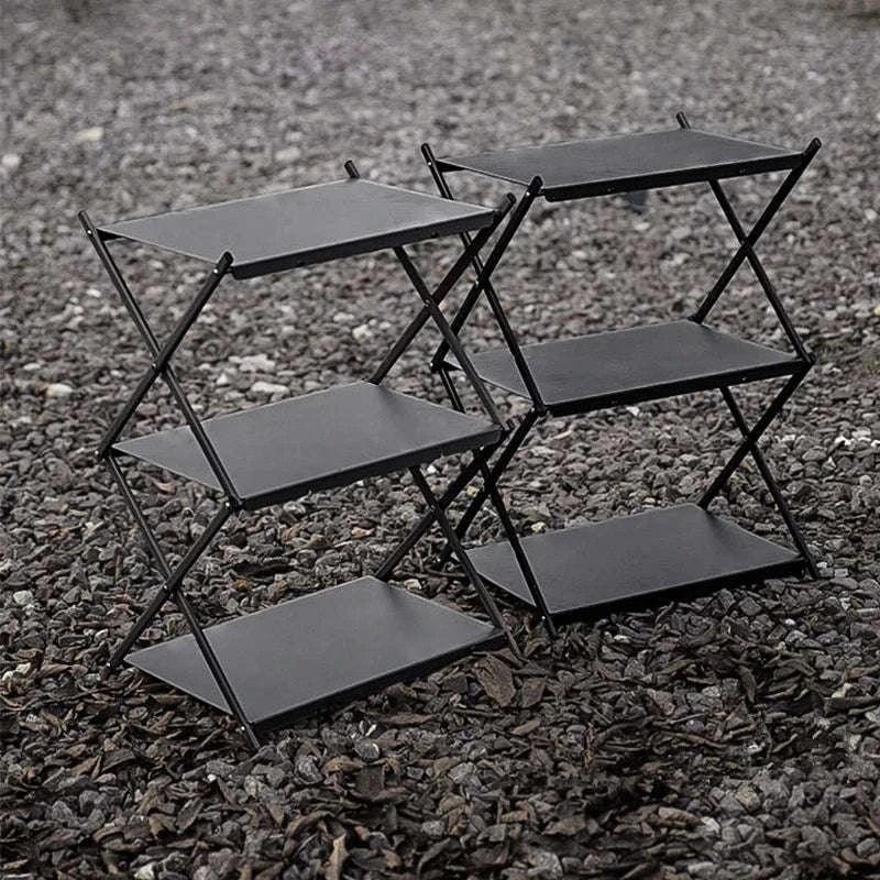 Camping Foldable Three-Tier Storage Shelf Rack for Outdoor Use - Image 6