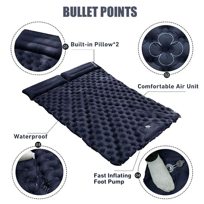 Double Inflatable Mattress with Built-in Pillow Pump for Camping - Image 3
