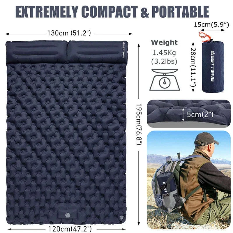 Double Inflatable Mattress with Built-in Pillow Pump for Camping - Image 4