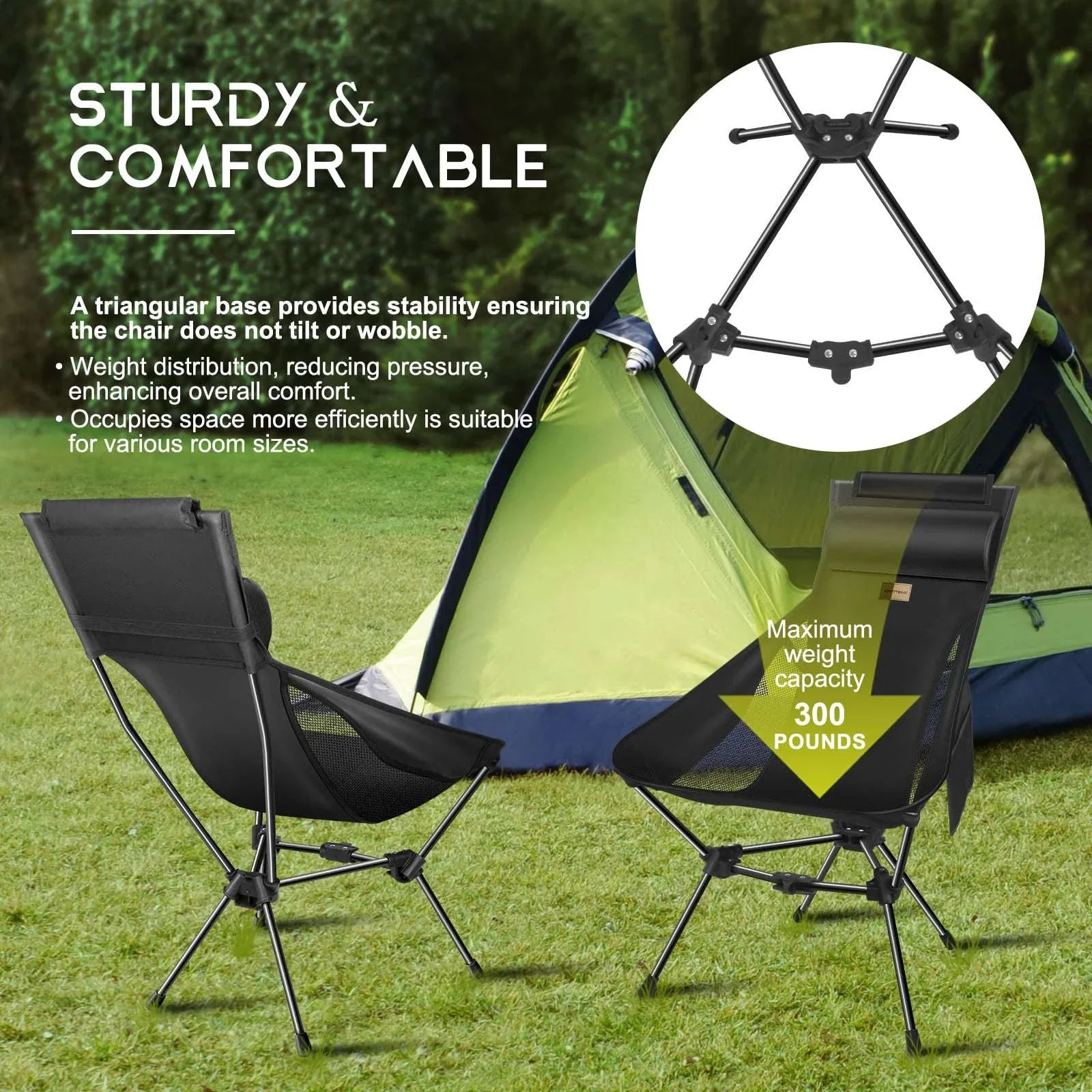 Lightweight Folding High Back Camping Chair with Head Support - Image 3