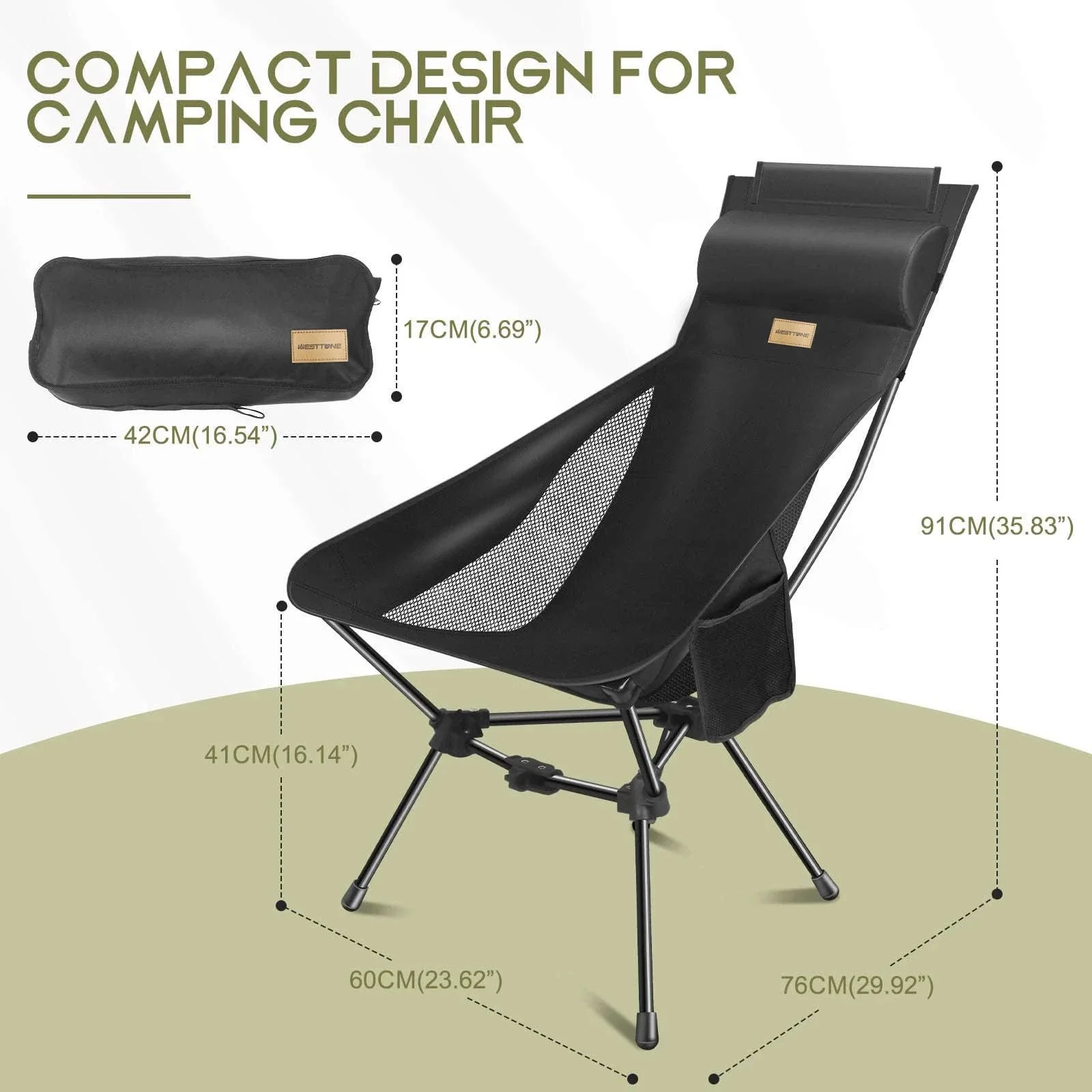 Lightweight Folding High Back Camping Chair with Head Support - Image 4