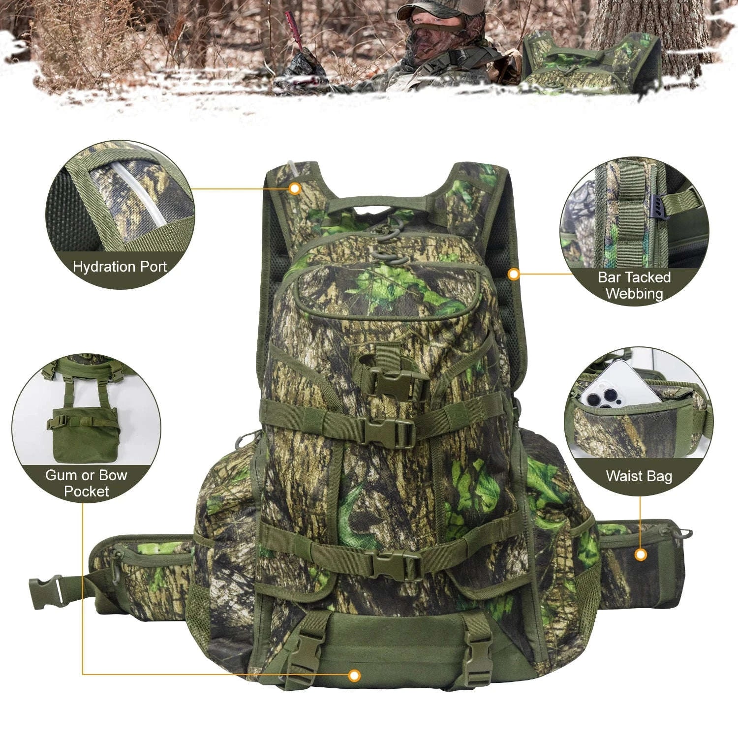 35L Hunting Backpack for Rifle, Bow and Gear Storage - Image 9