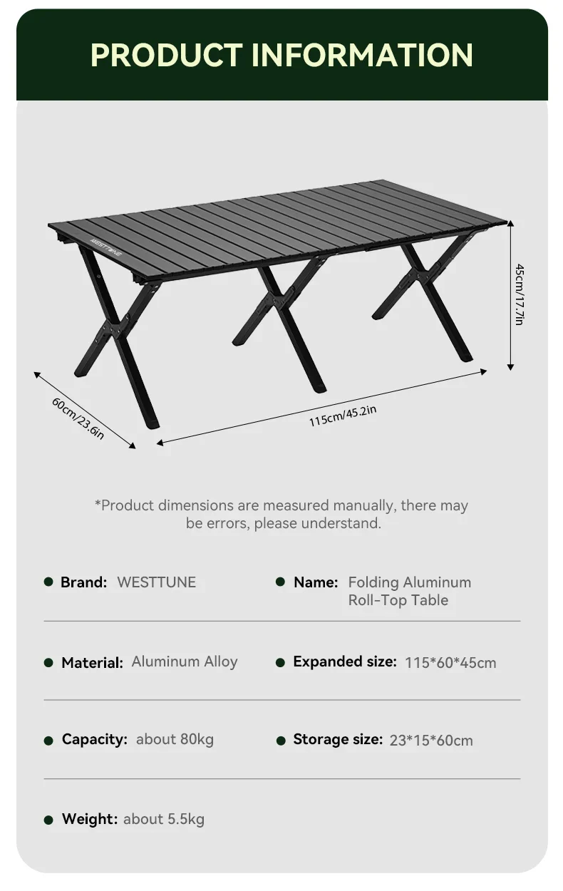 Aluminum Folding Camping Table for 6, Roll-Up Outdoor Use - Image 19