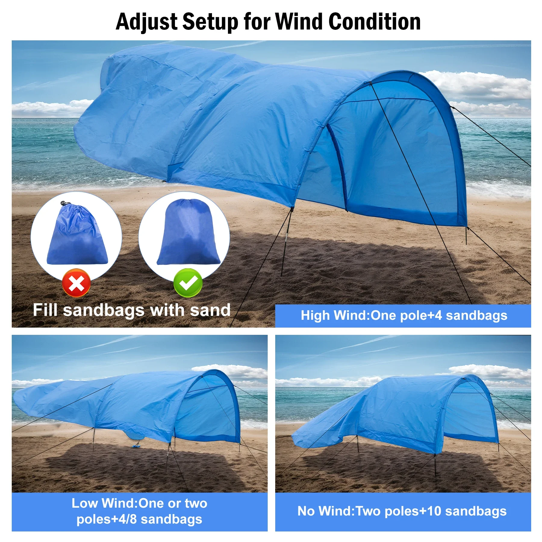 Portable Beach Sun Shelter for 4-8 People, 200 Sq. Ft. - Image 4