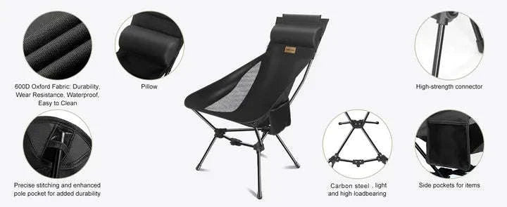 Portable Camping Chair with Headrest, 330 lb Folding Seat - Image 9