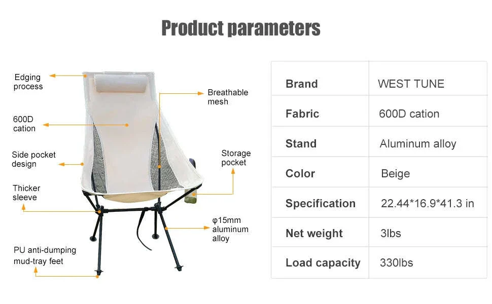 Portable Folding Camping Chair with Headrest Lightweight Aluminum Alloy - Image 10