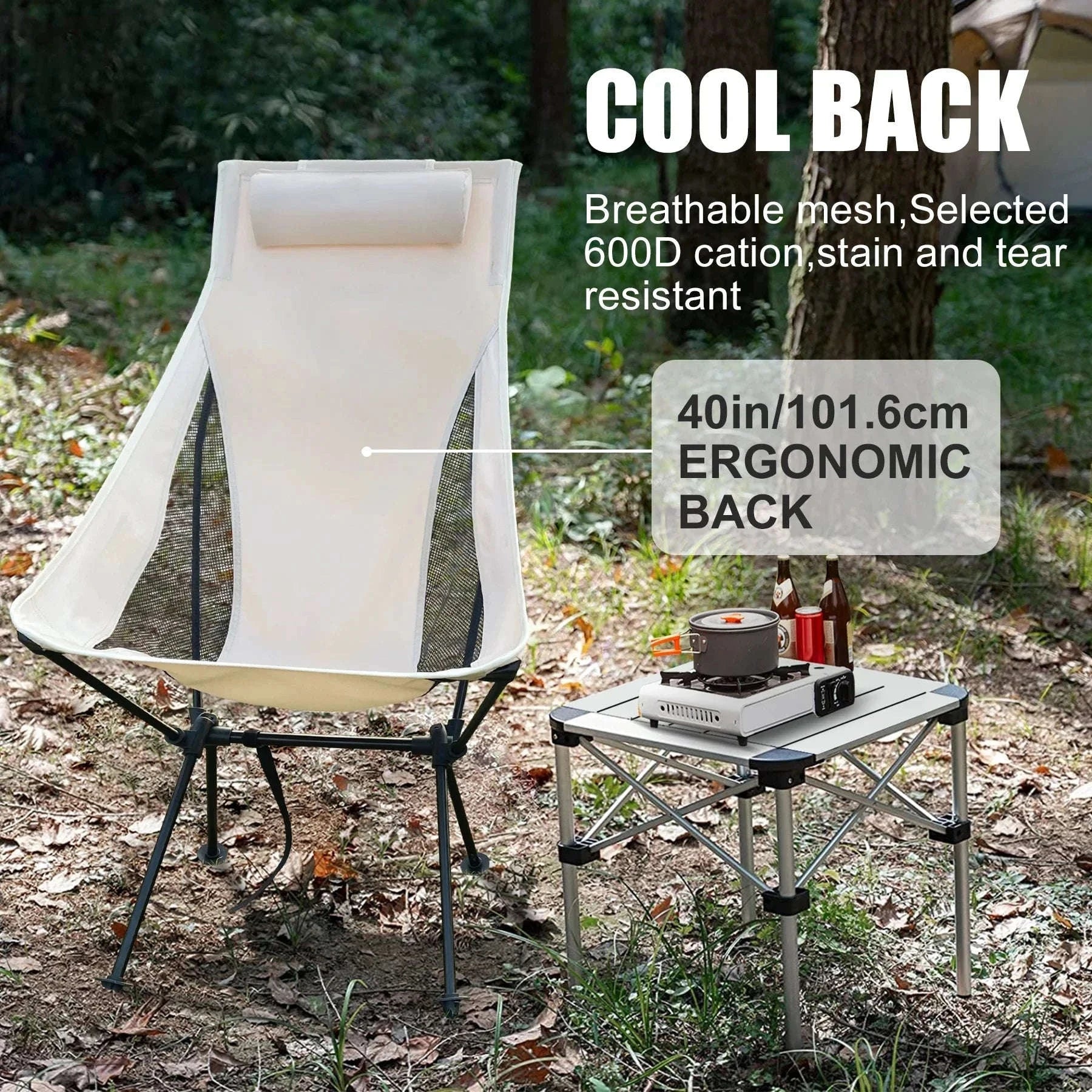 Portable Folding Camping Chair with Headrest Lightweight Aluminum Alloy - Image 2