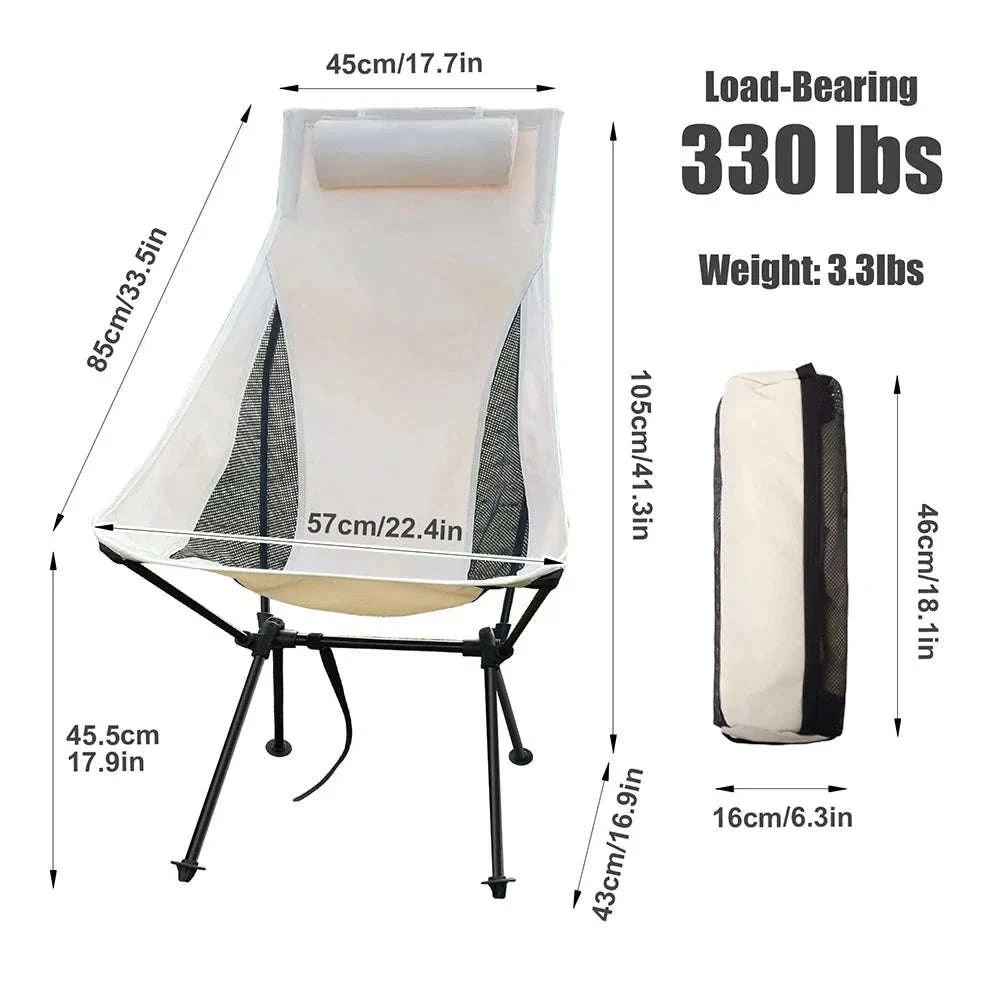 Portable Folding Camping Chair with Headrest Lightweight Aluminum Alloy - Image 3