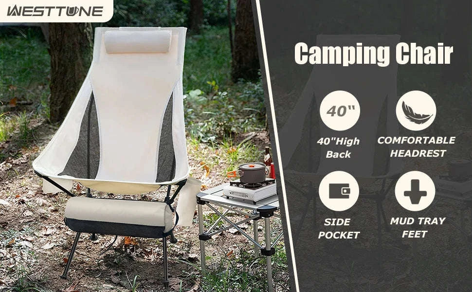 Portable Folding Camping Chair with Headrest Lightweight Aluminum Alloy - Image 7