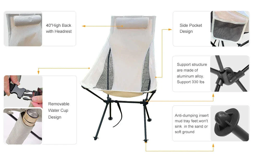 Portable Folding Camping Chair with Headrest and Aluminum Alloy Frame - Image 9