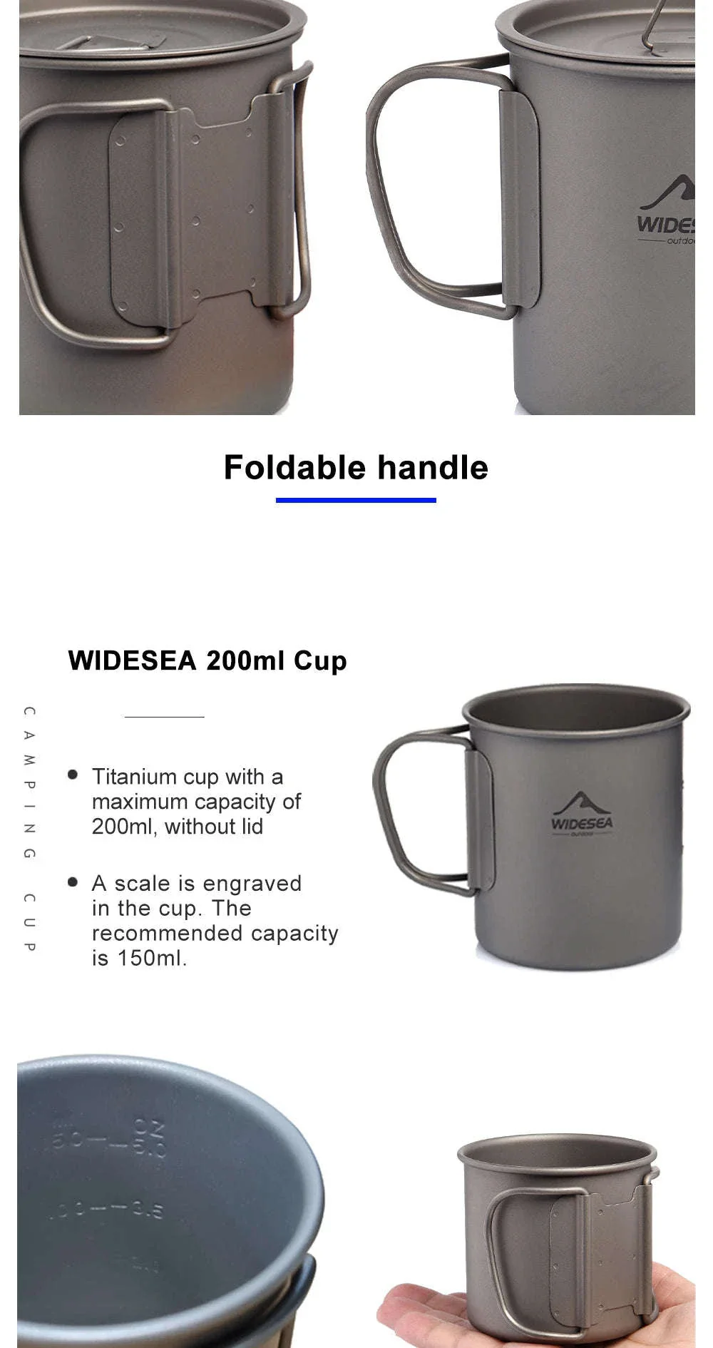 Titanium Cup with Lid Foldable Camping Coffee Mug - Image 10