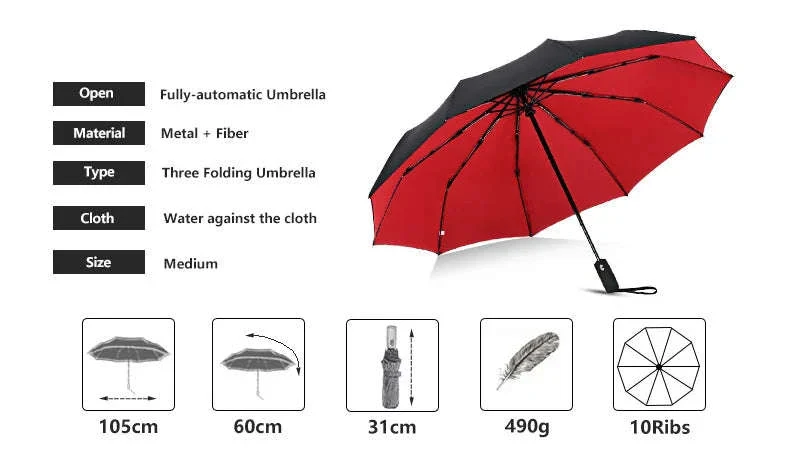 Windproof Automatic Umbrella with One-Touch Open and Close - Image 14