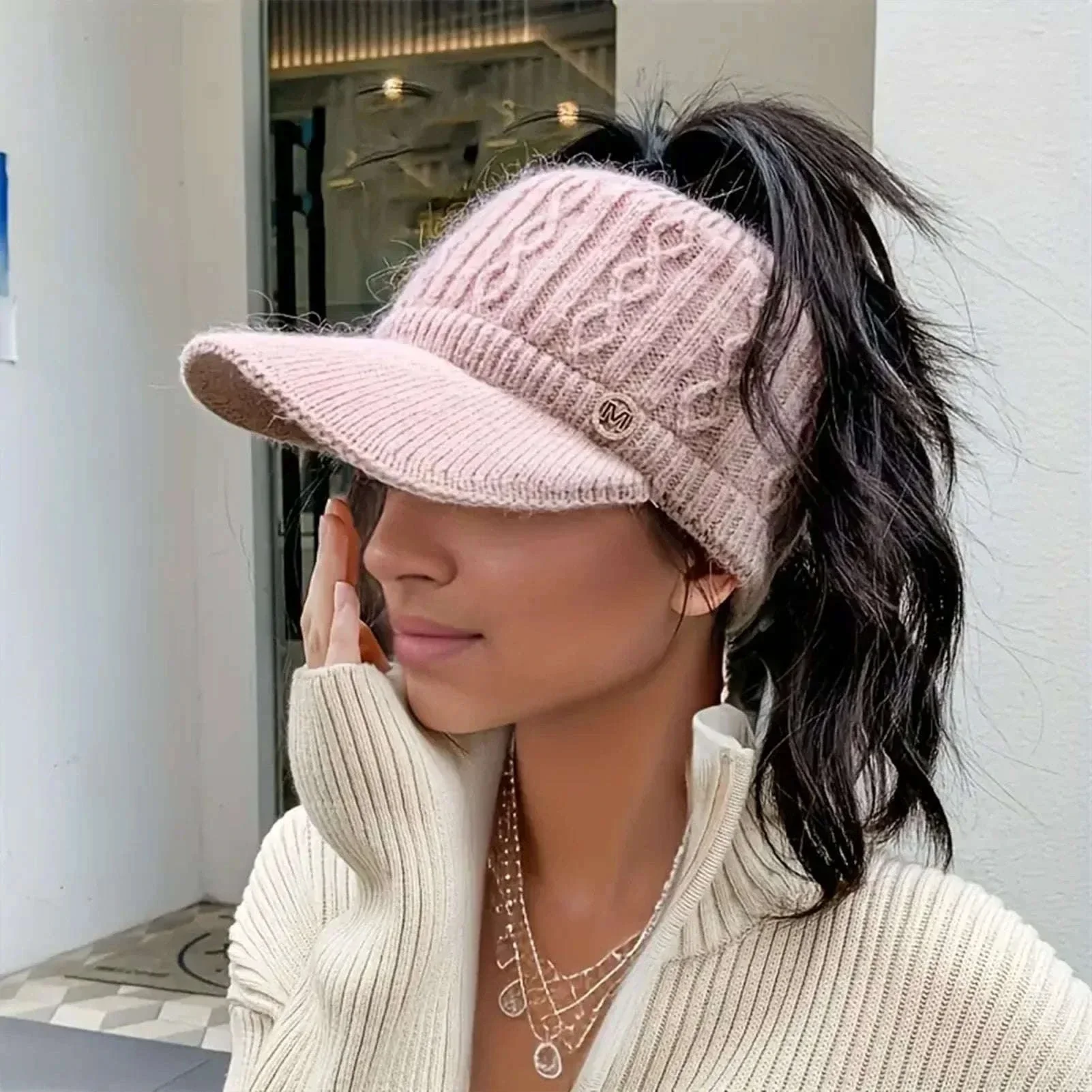 Winter Woolen Ponytail Cap for Women with Ponytail Opening - Image 12