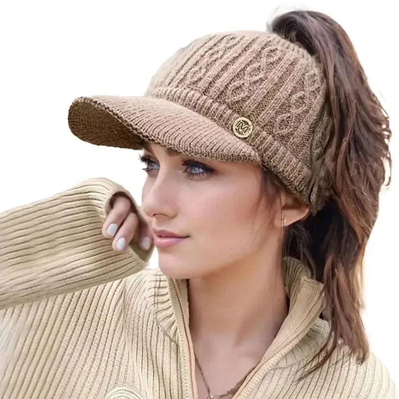 Winter Woolen Ponytail Cap for Women with Ponytail Opening - Image 3