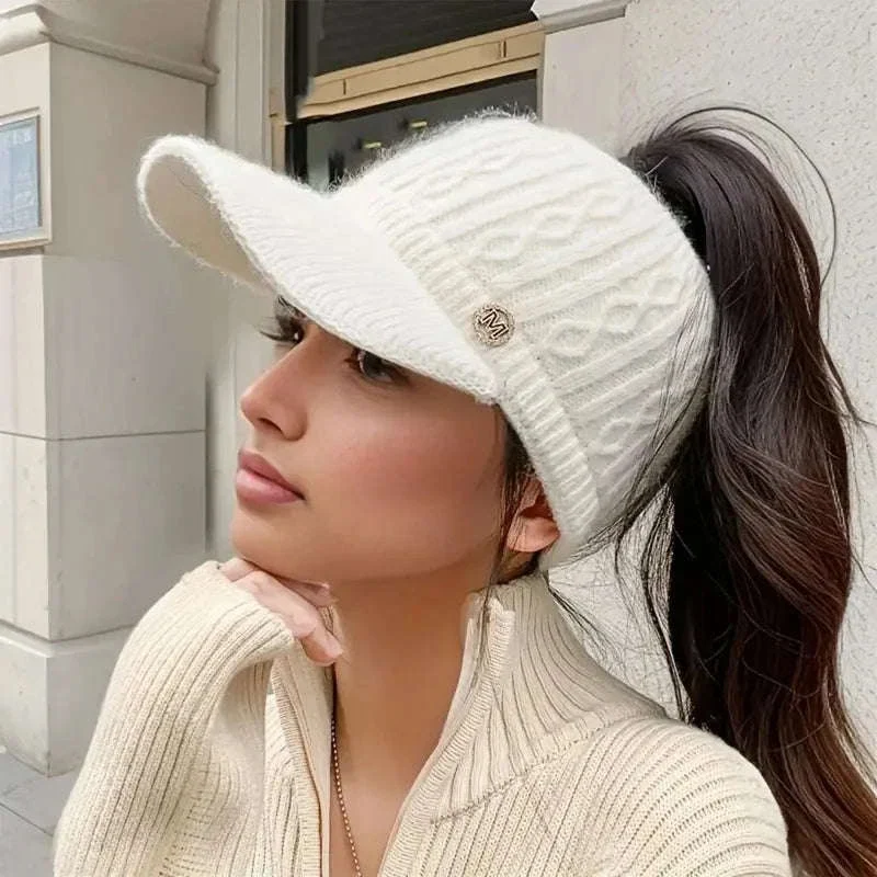 Winter Woolen Ponytail Cap for Women with Ponytail Opening - Image 4