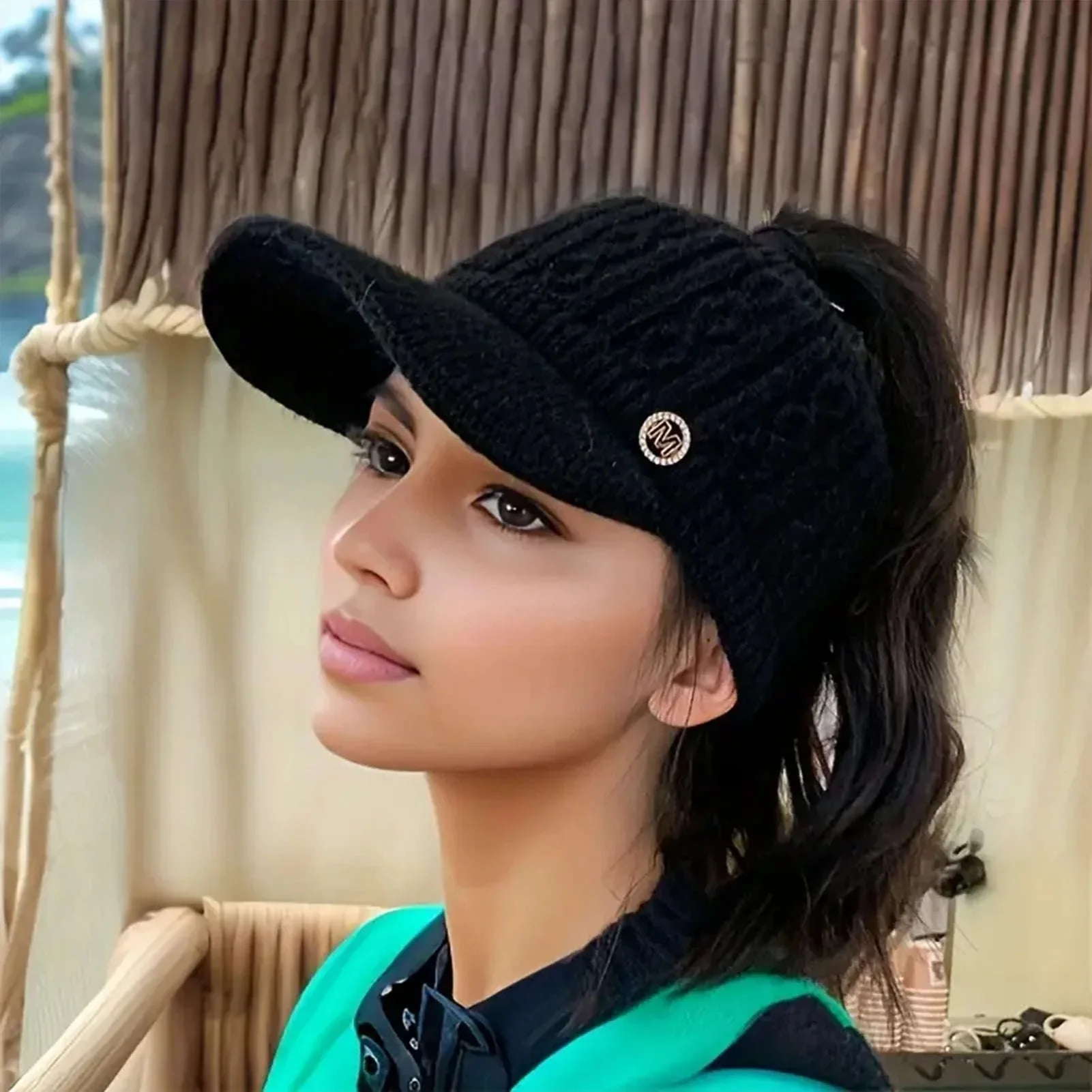 Winter Woolen Ponytail Cap for Women with Ponytail Opening - Image 7