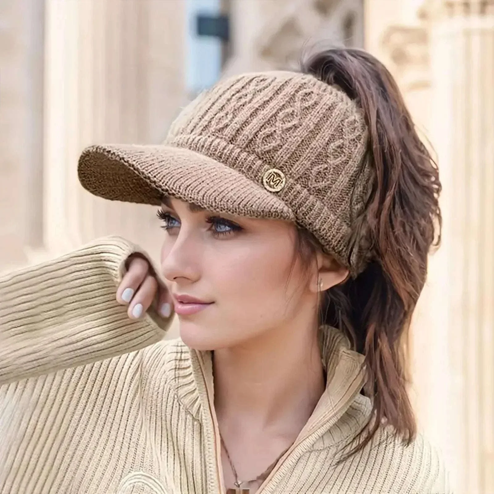 Winter Woolen Ponytail Cap for Women with Ponytail Opening - Image 9