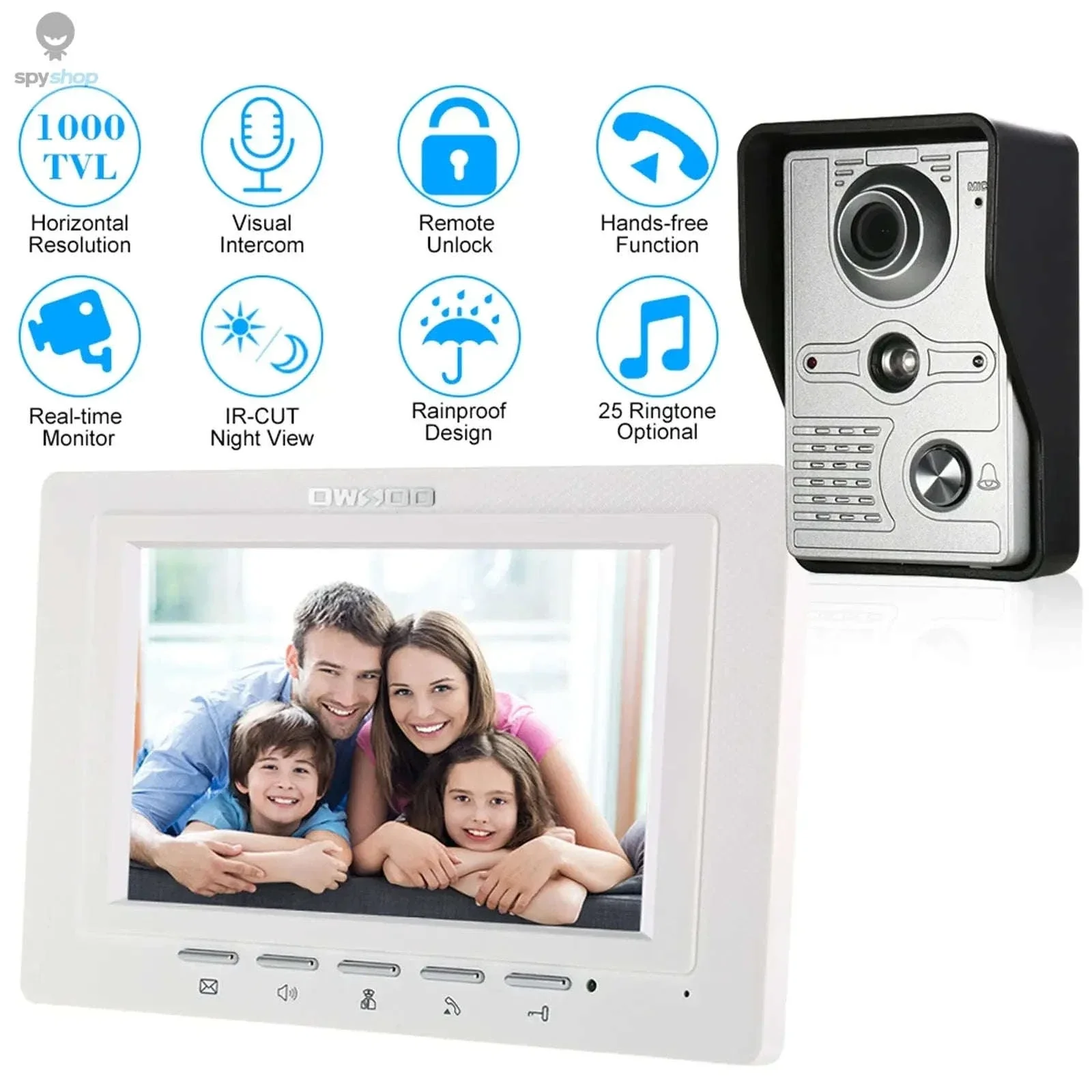 Wired Video Doorbell Indoor Monitor with 7" Screen and Night Vision