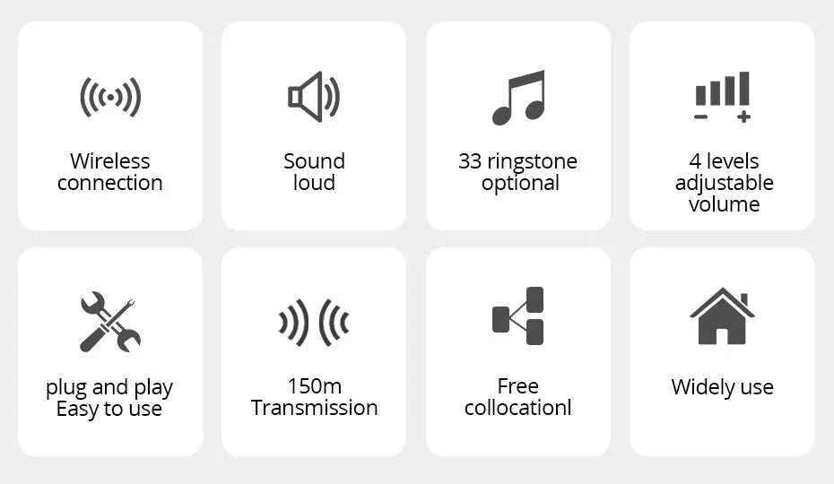 Wireless Doorbell with 33 Chimes, 4 Volume Levels, 150m Range - Image 8