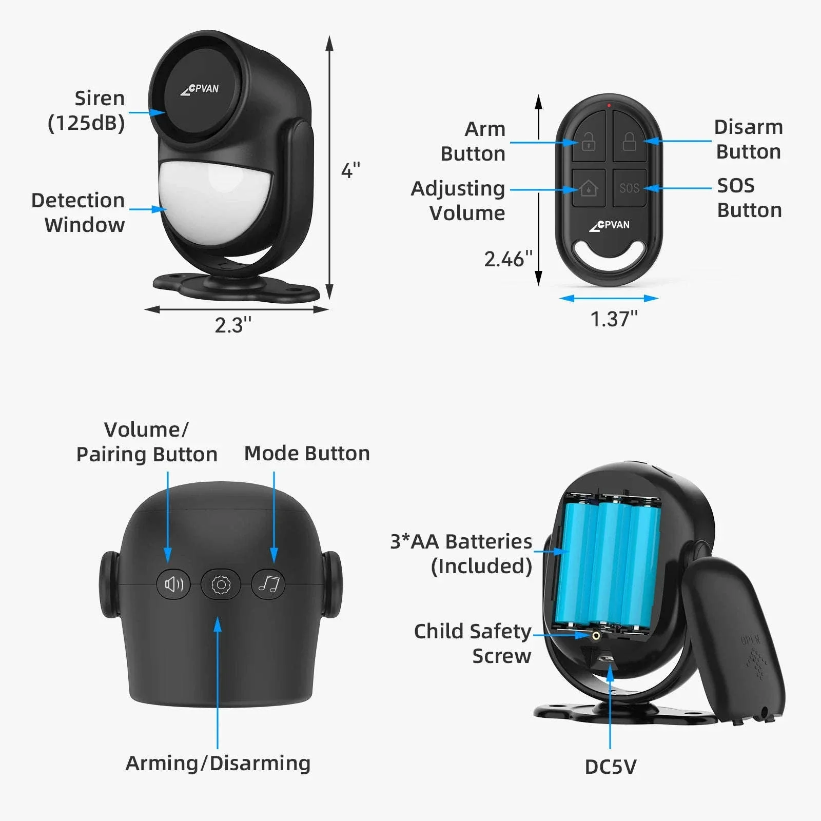 CPVAN Wireless Motion Sensor Alarm with 125dB Siren - Image 10