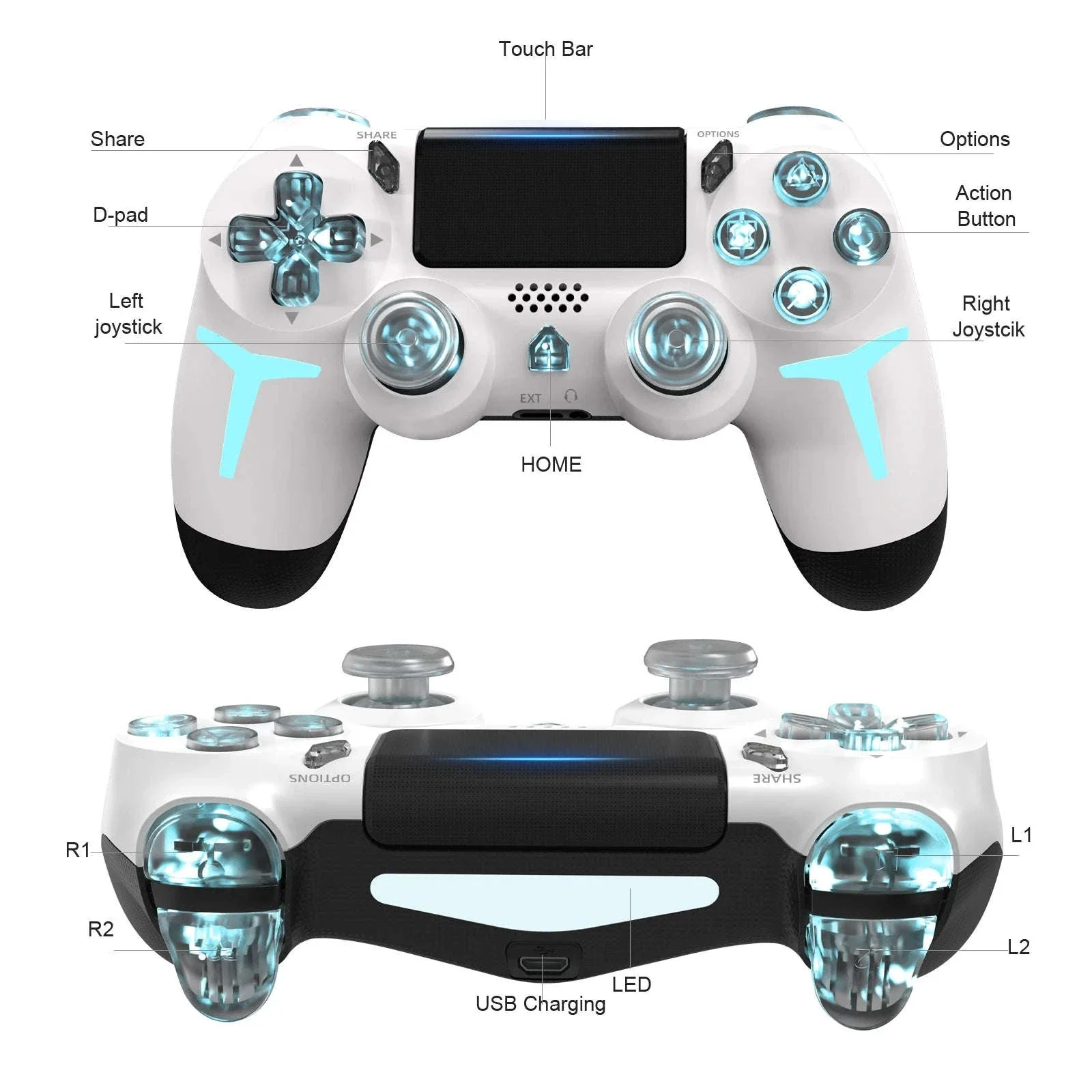 Wireless PS4 Controller with RGB Light, Bluetooth, Vibration & Gyro - Image 8