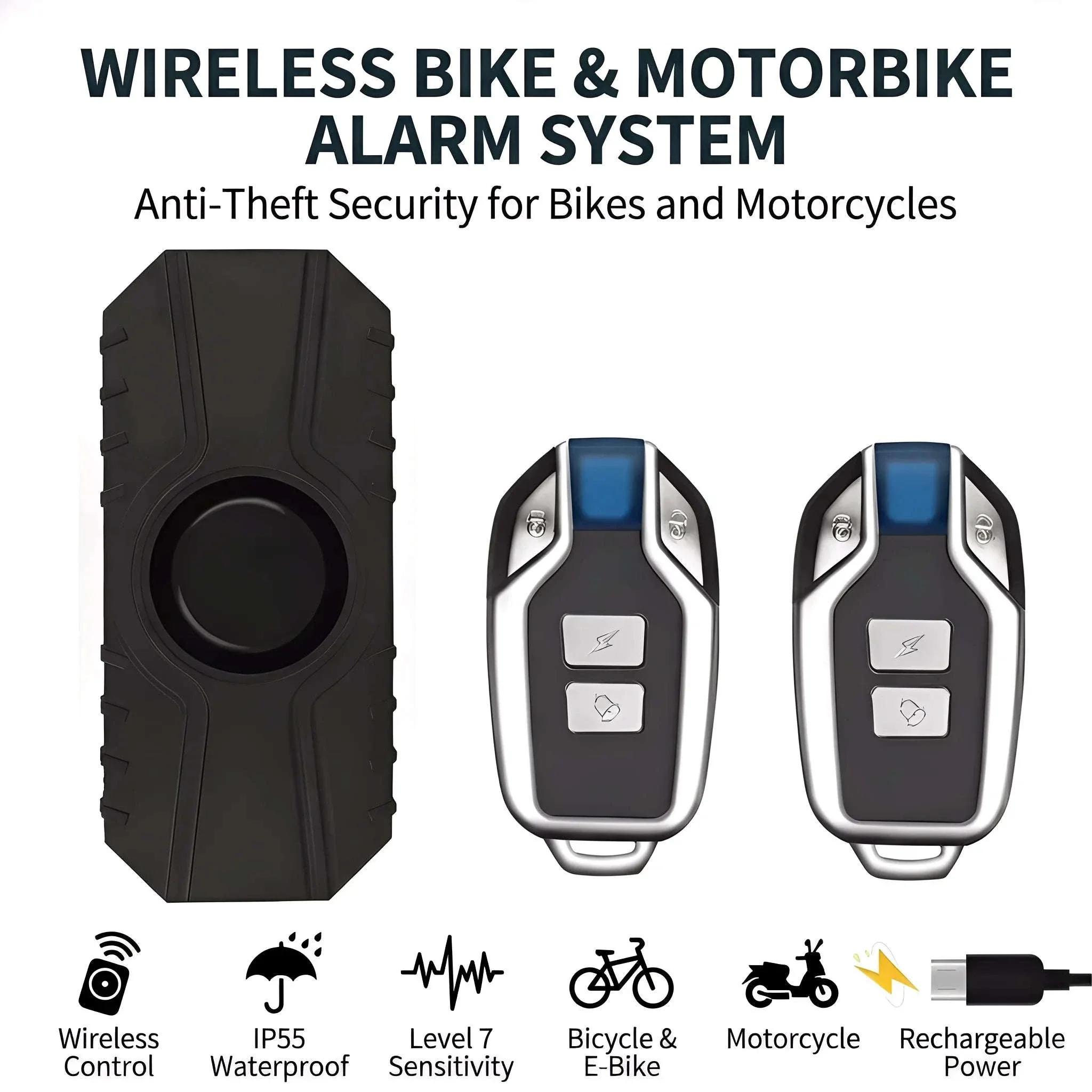 Wireless Vibration Bicycle Alarm with Remote and USB Charging