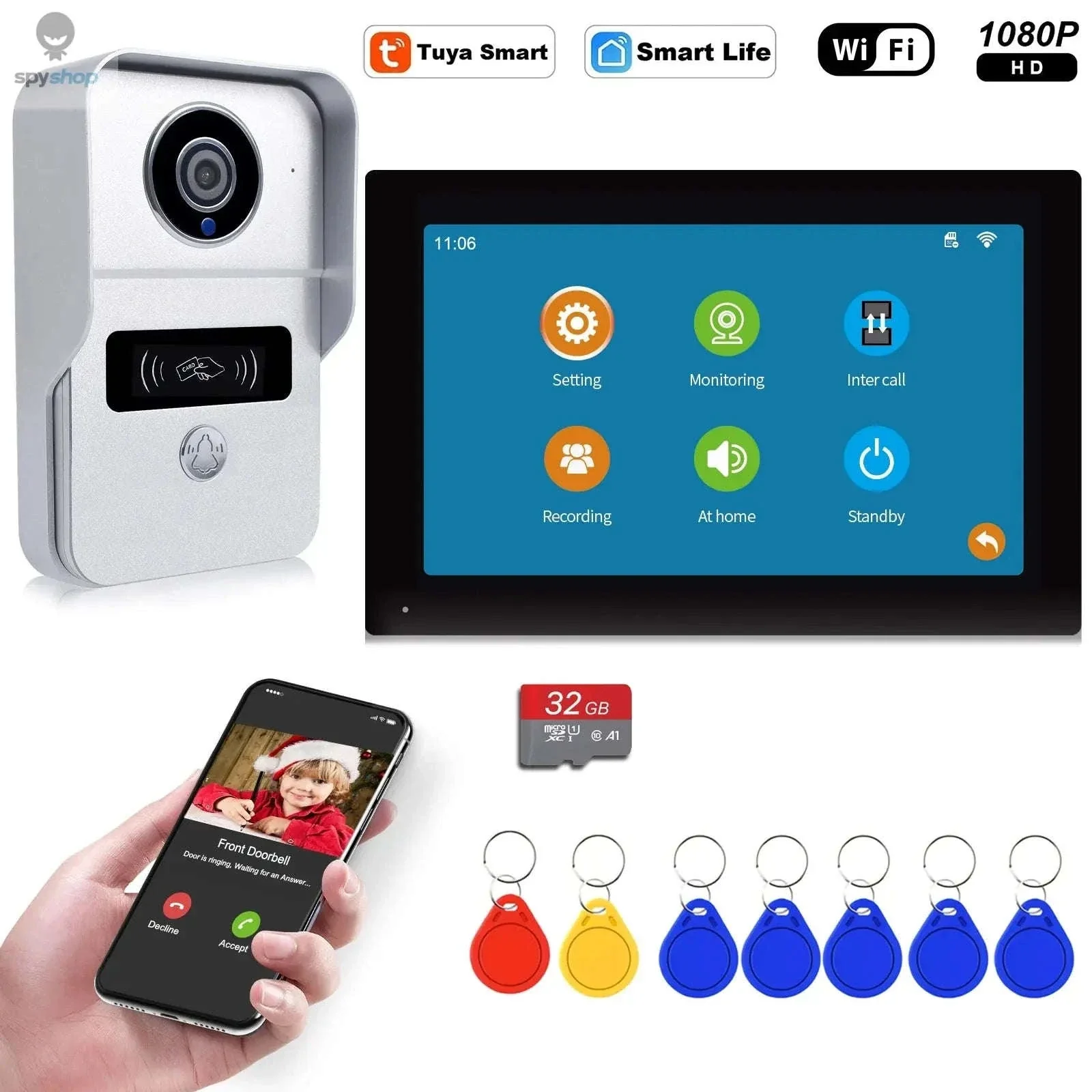 Wireless WiFi Video Doorbell System with 1080P HD Monitoring
