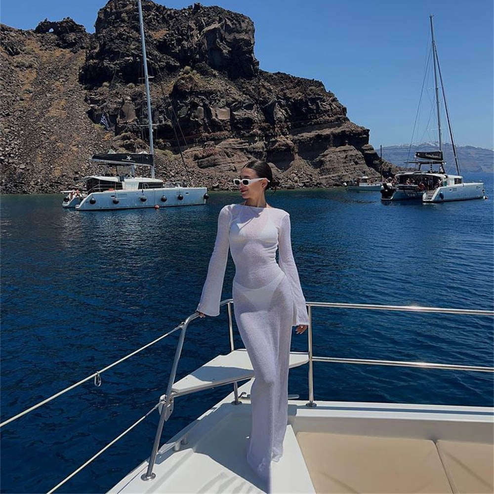 Sheer Beach Cover-Up Dress with Backless, Floor-Length Style - Image 12